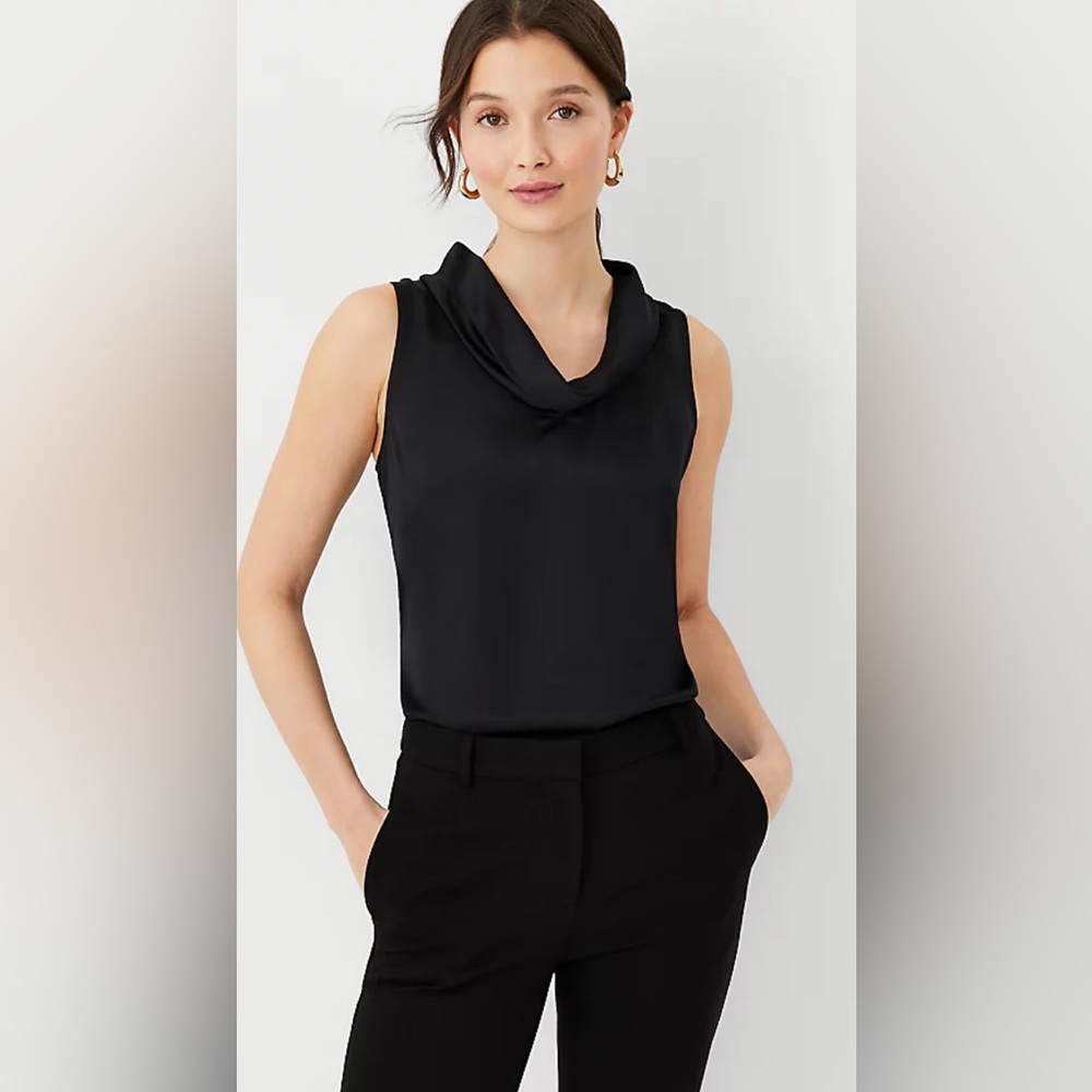 NWT Ann Taylor Black Cowl Neck Top L